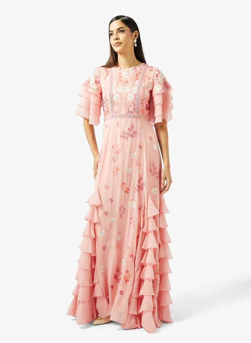 Frock and Frill Printed Ruffle Detailed Maxi Dress